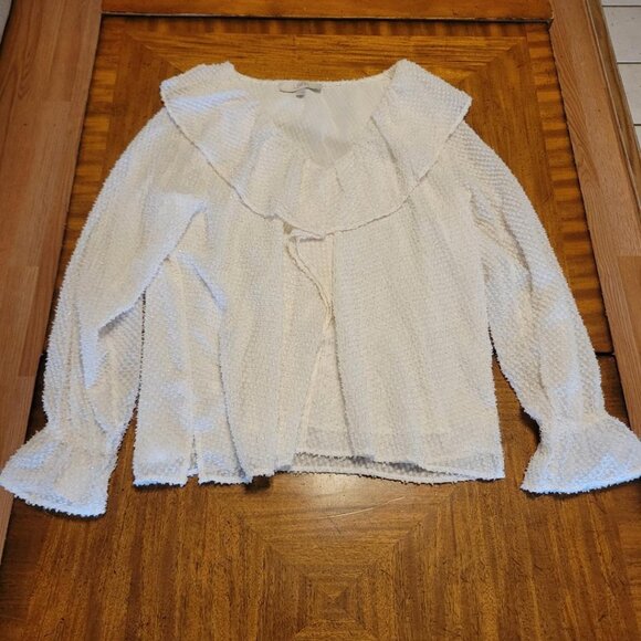 LOFT Tops - LOFT Cream with Gold Sparkle Ruffled Blouse